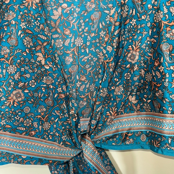 NWT Floral Teal Kimono Silk Blouse - Picture 4 of 5